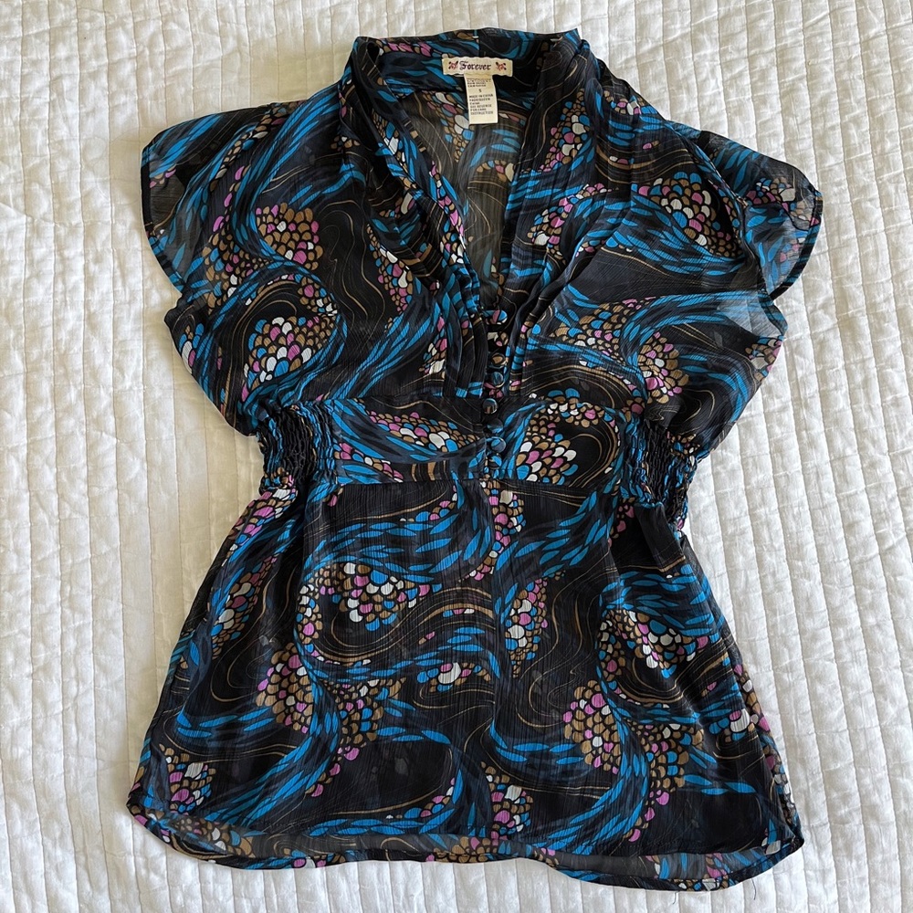 sheer colorful blouse
